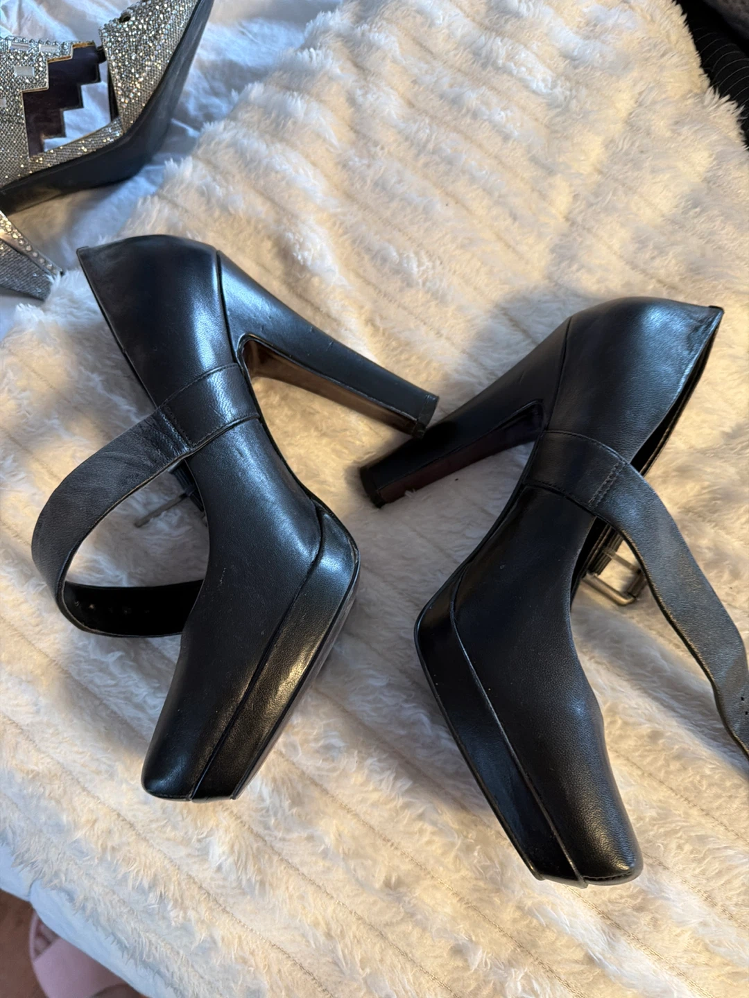 Jessica Simpson Black Leather Ankle Strap Heels - Size 9B/39