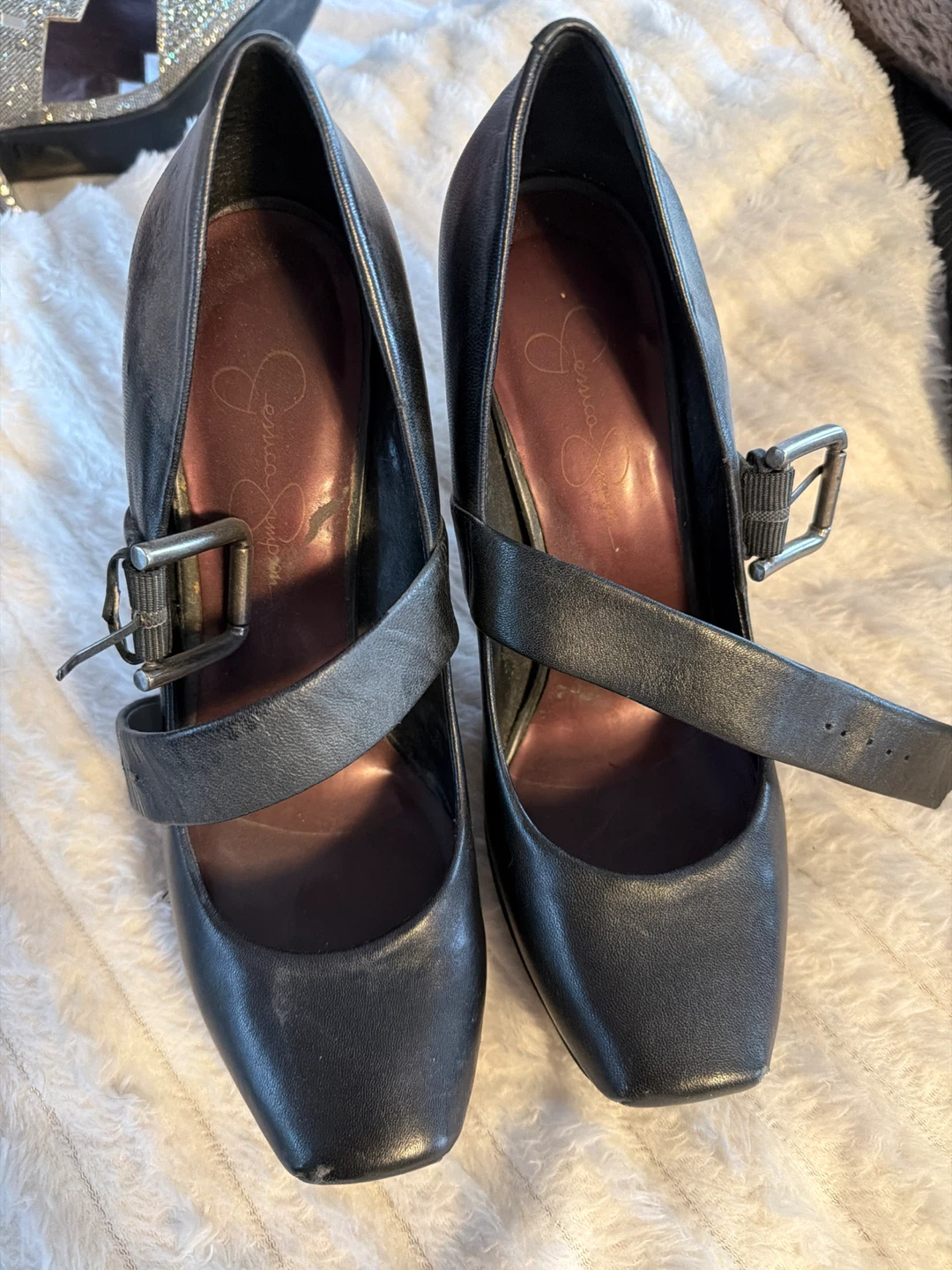 Jessica Simpson Black Leather Ankle Strap Heels - Size 9B/39 - photo 2