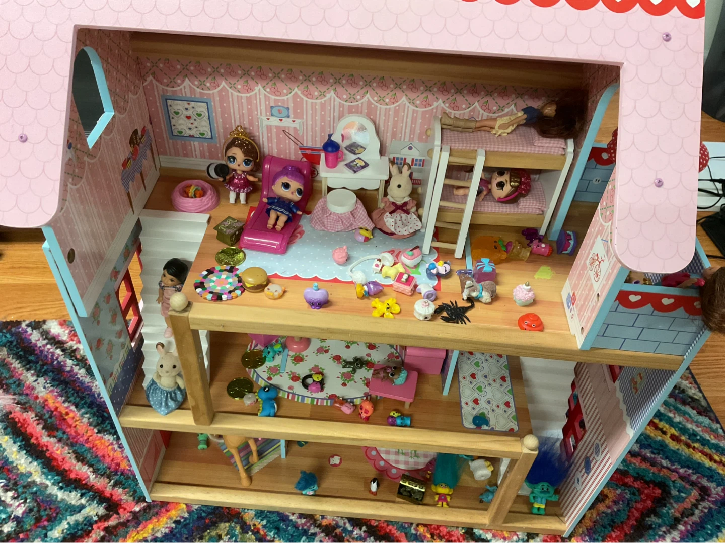 Wooden Dollhouse with Furniture and a variety of different toys - photo 2
