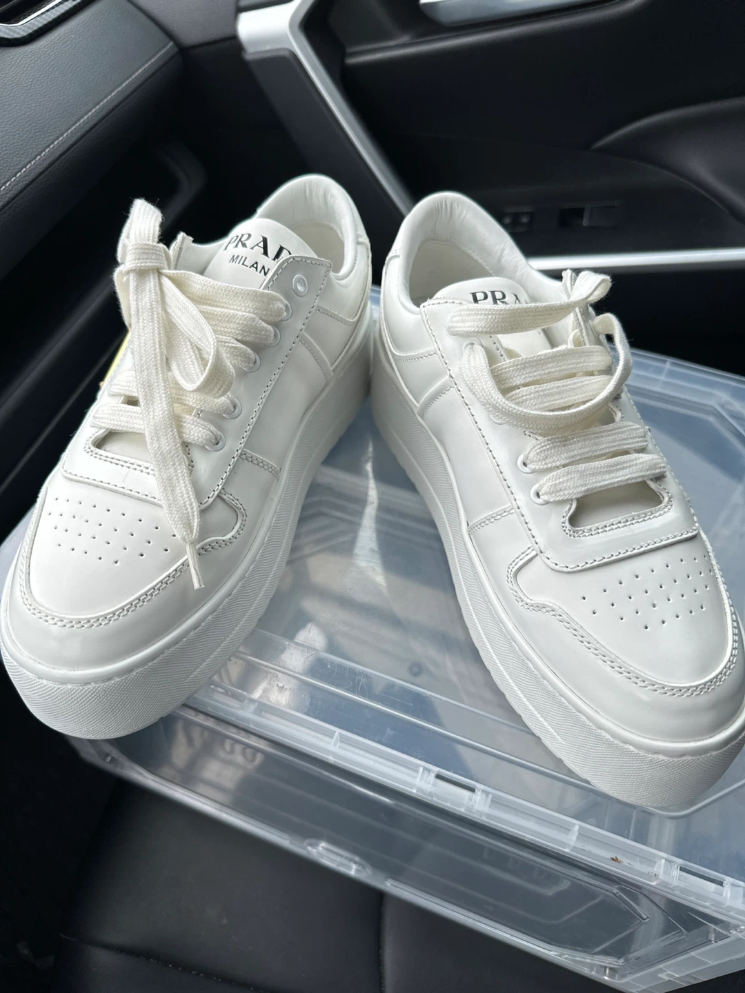 Prada White Leather Platform Sneakers - photo 3