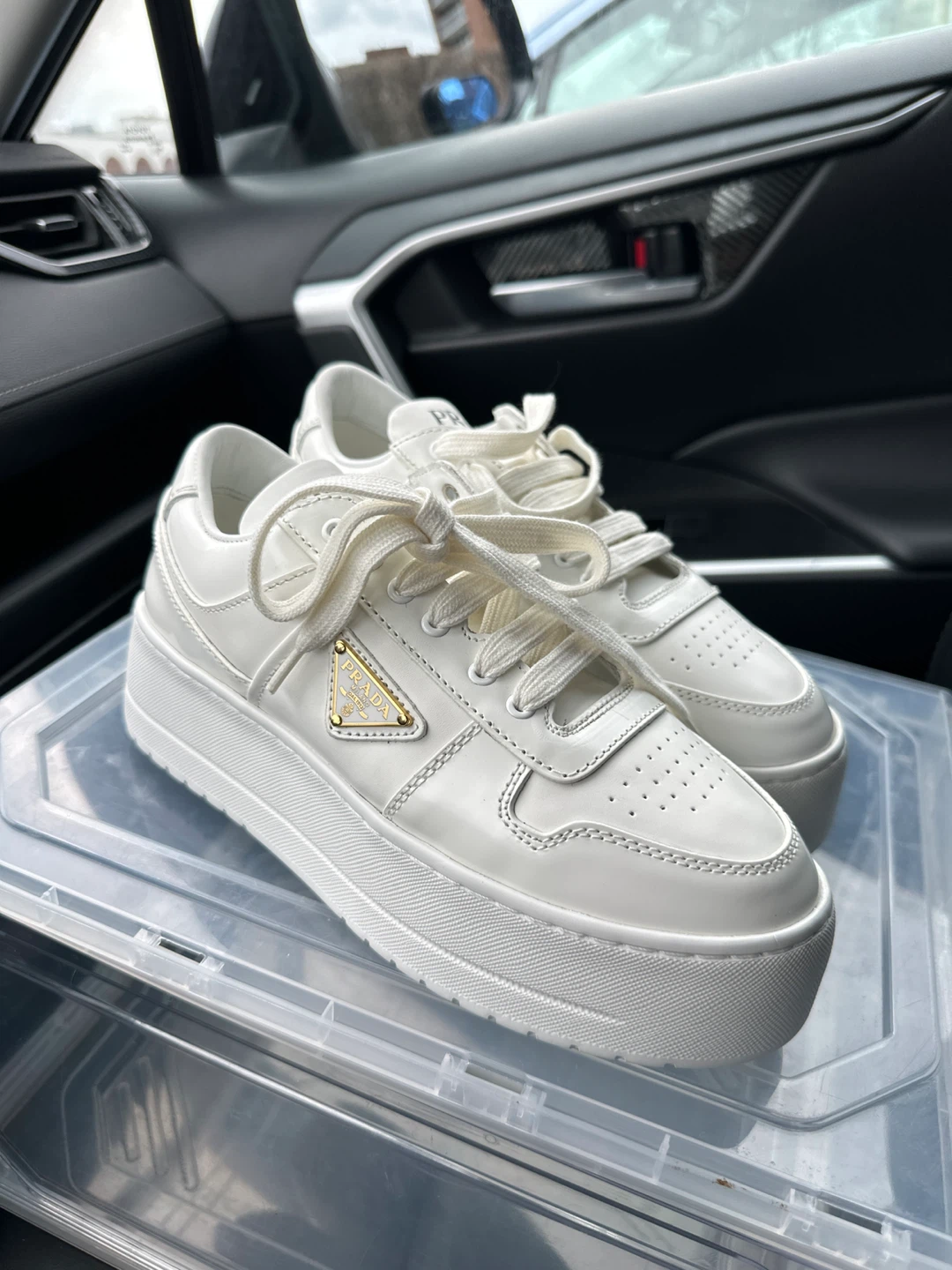 Prada White Leather Platform Sneakers - photo 2