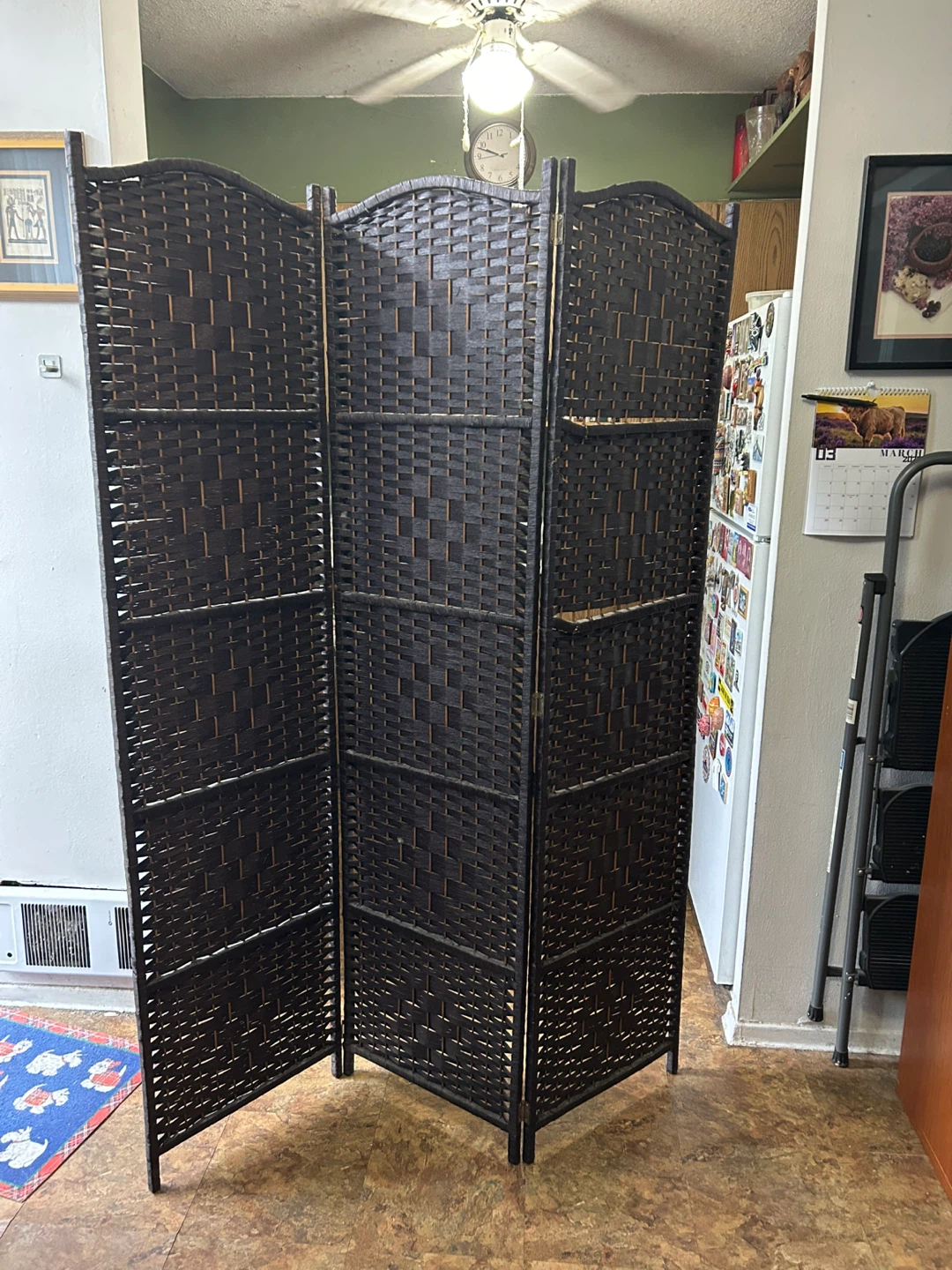 Dark Brown Woven 3-Panel Room Divider