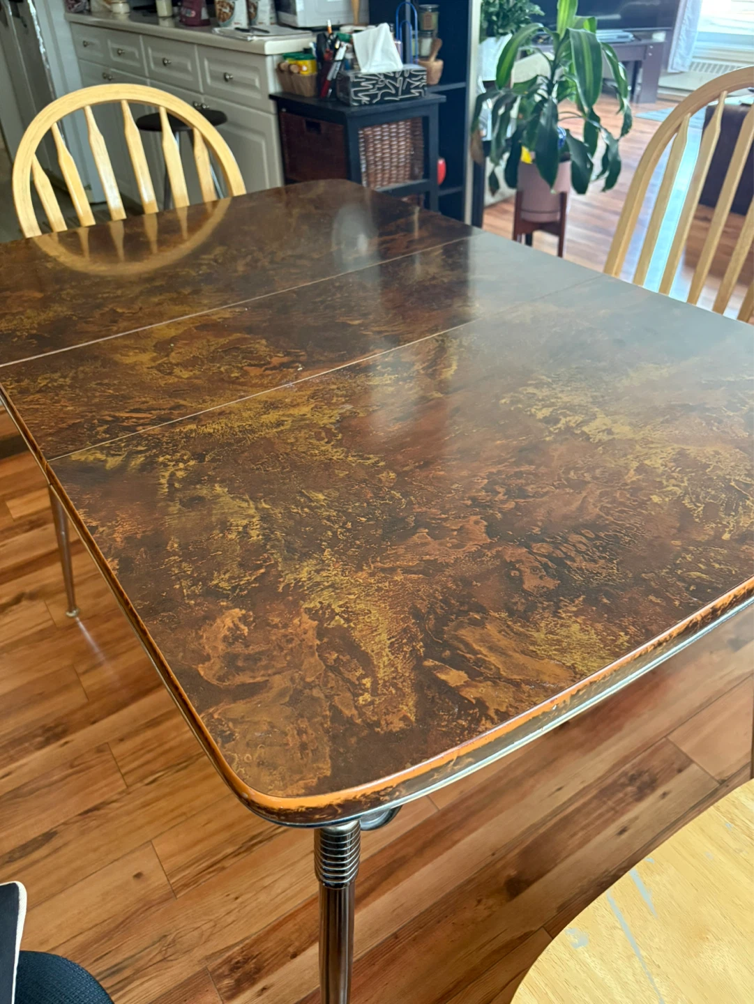Vintage Extendable Kitchen Table with Swirl Pattern Top - photo 3
