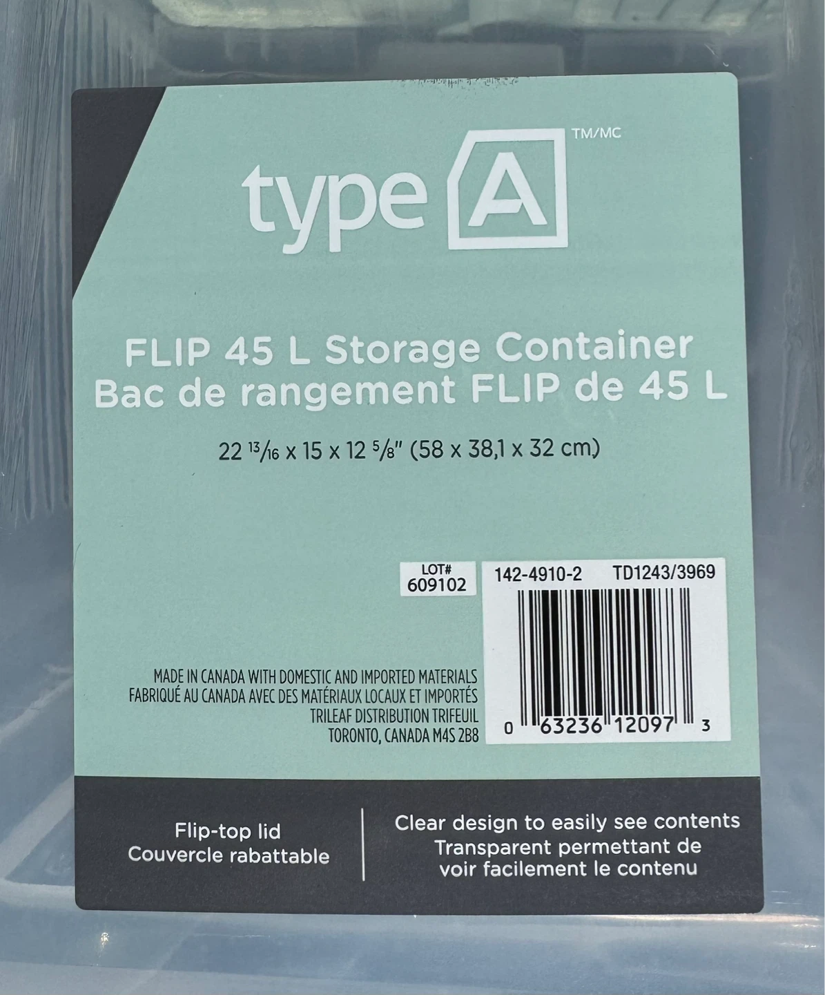 Clear Plastic Storage Bin with Light Green Lid - photo 2