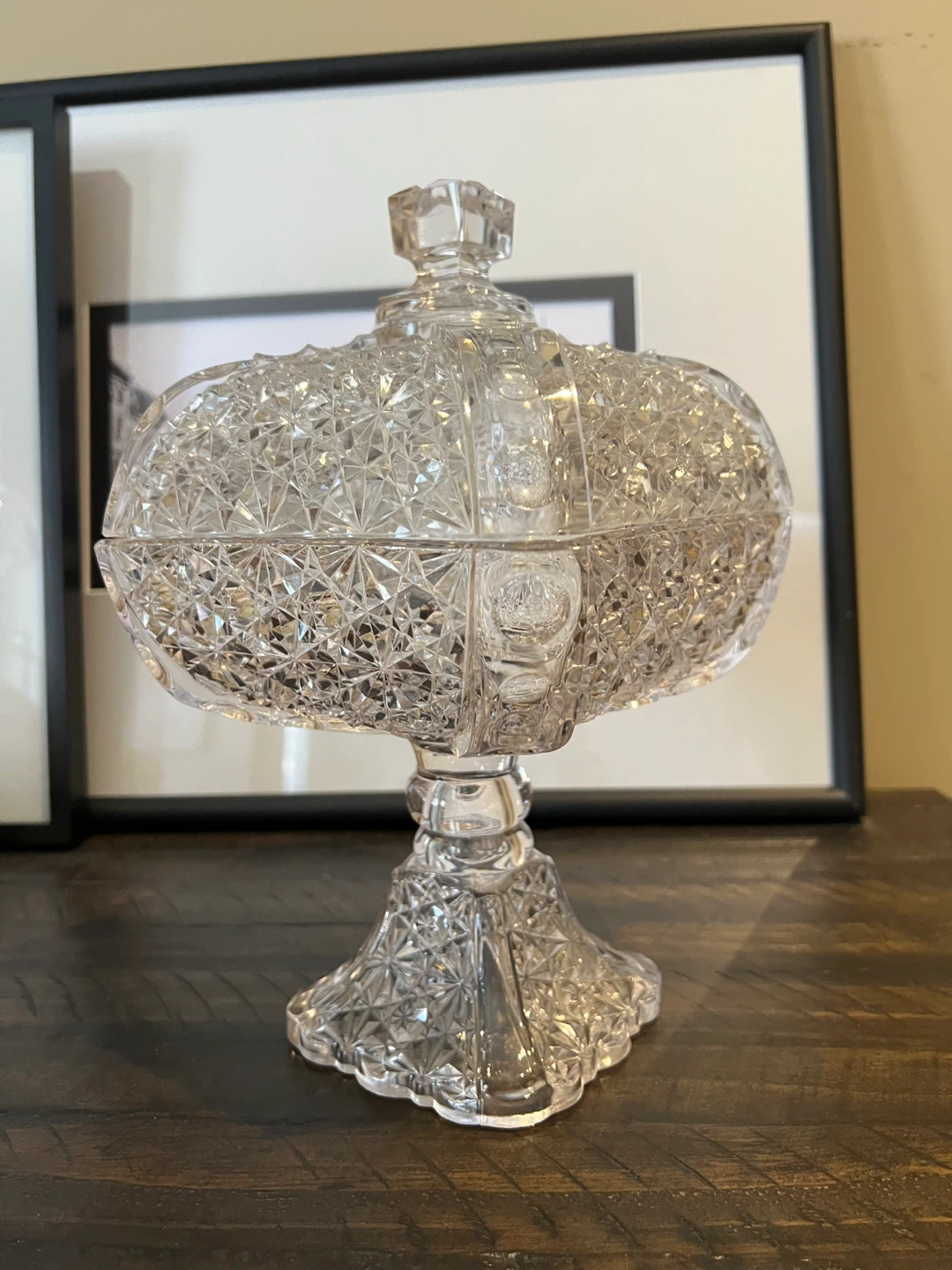 Antique Adams & Co Glass Square Pedestal Compote