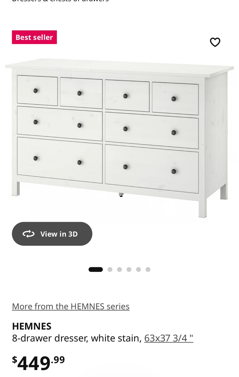 IKEA HEMNES 8-Drawer Dresser - White Stain