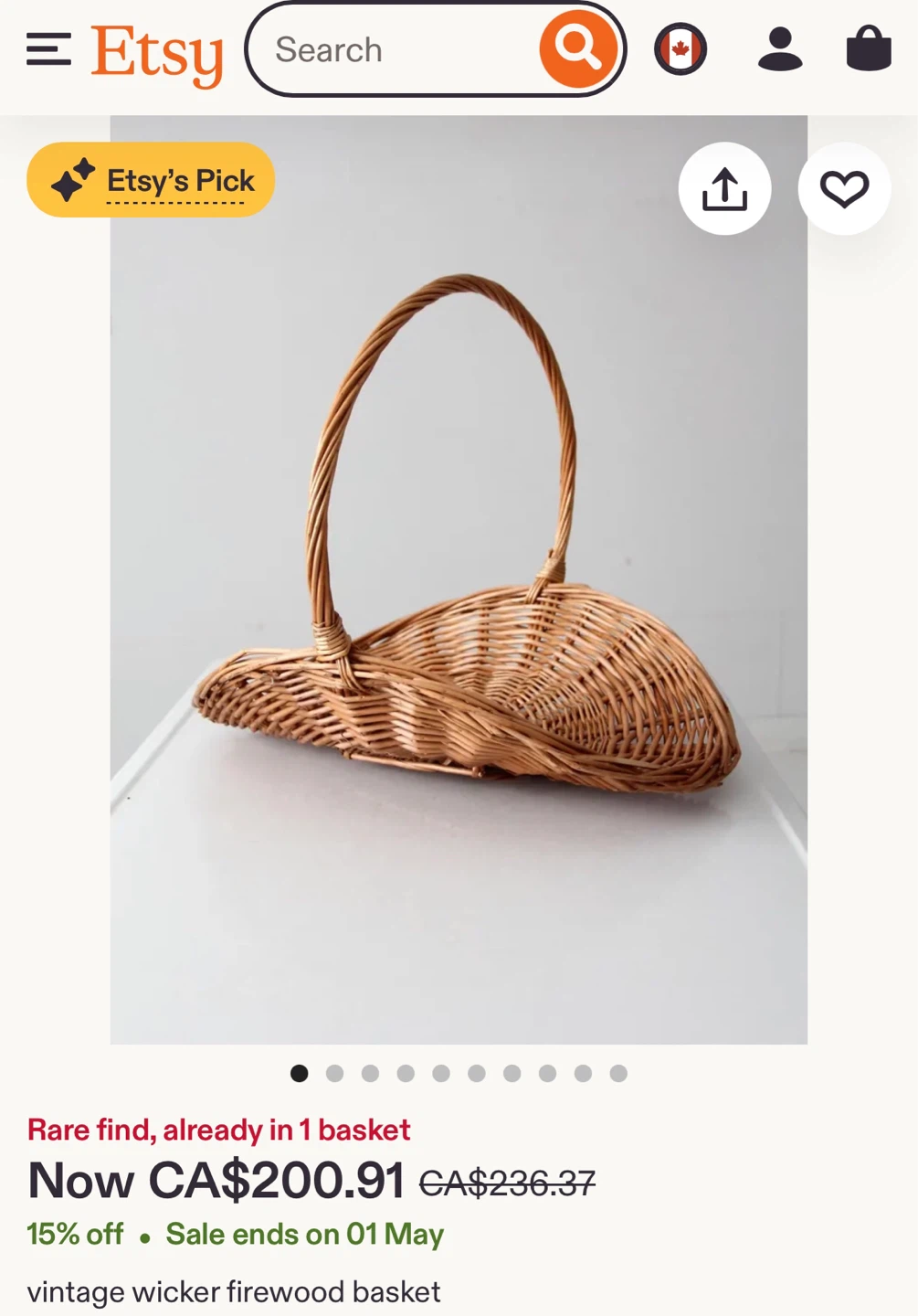 Large Mid century vintage Wicker Basket with Handle - photo 4