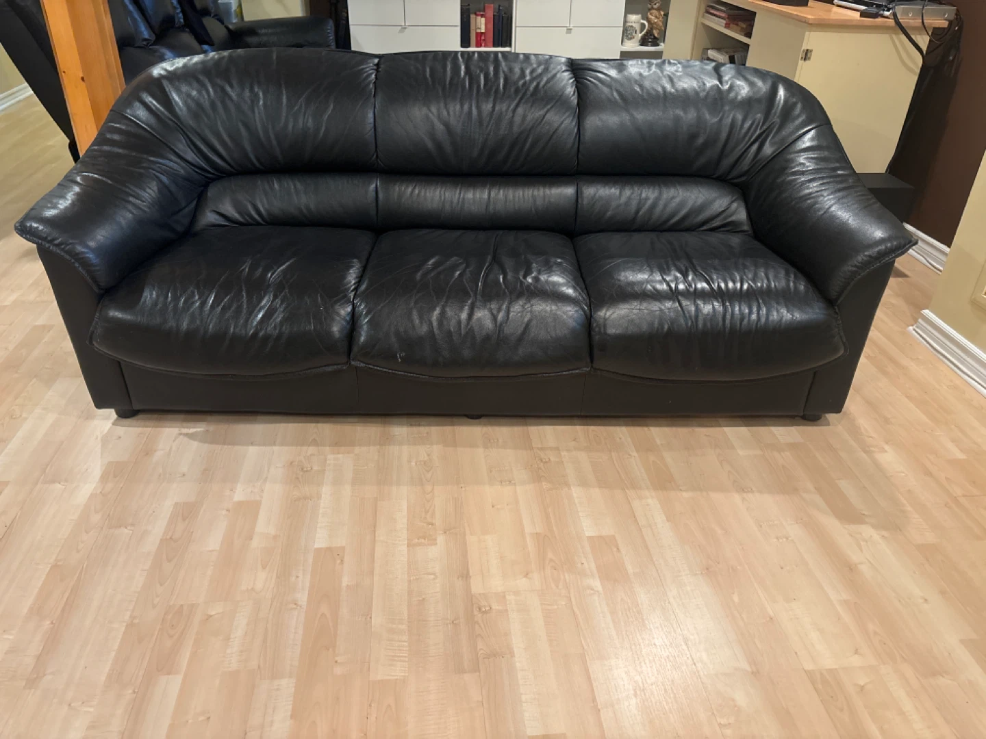 Black Leather 3-Seater Sofa