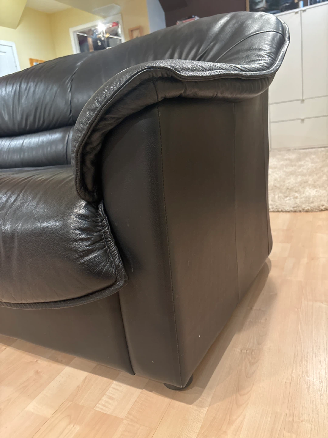 Black Leather 3-Seater Sofa - photo 2