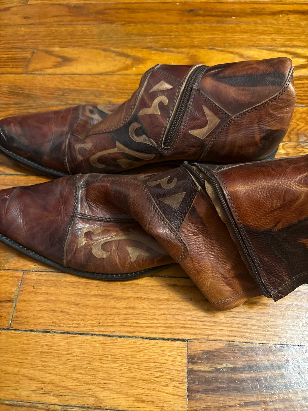 Distressed Brown Leather Cowboy Boots - photo 2
