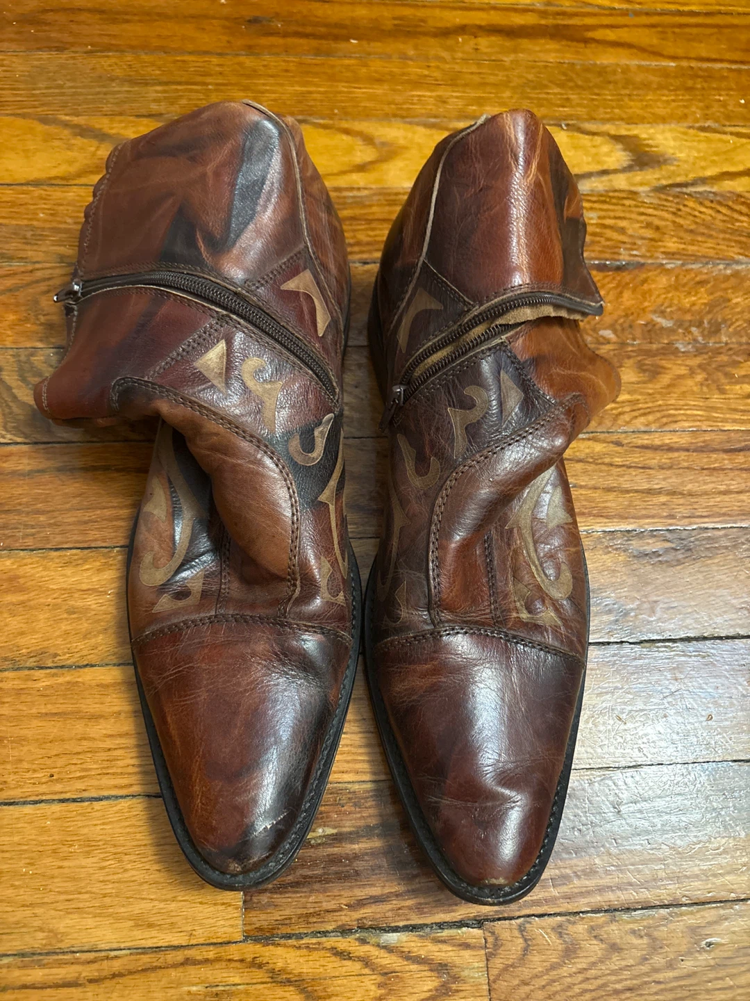 Distressed Brown Leather Cowboy Boots