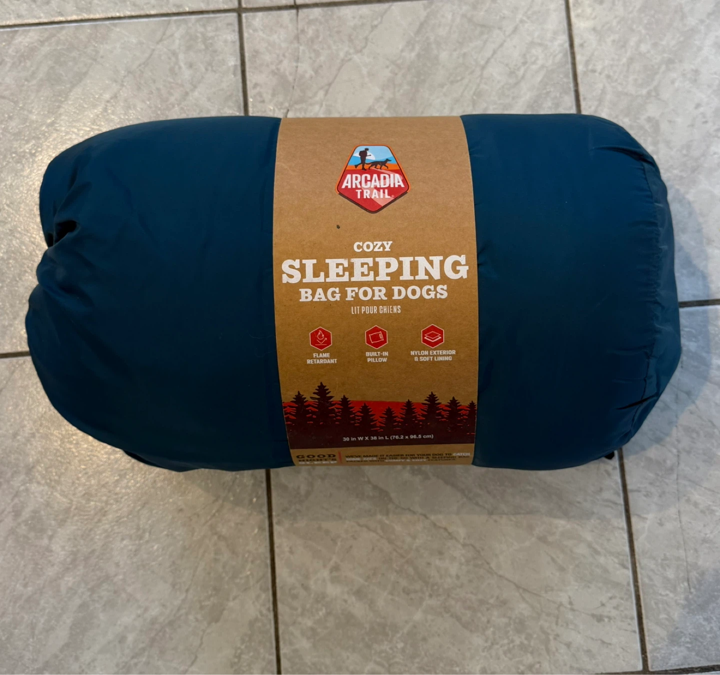 Arcadia Trail Blue Cozy Sleeping Bag for Dogs 30"x38"