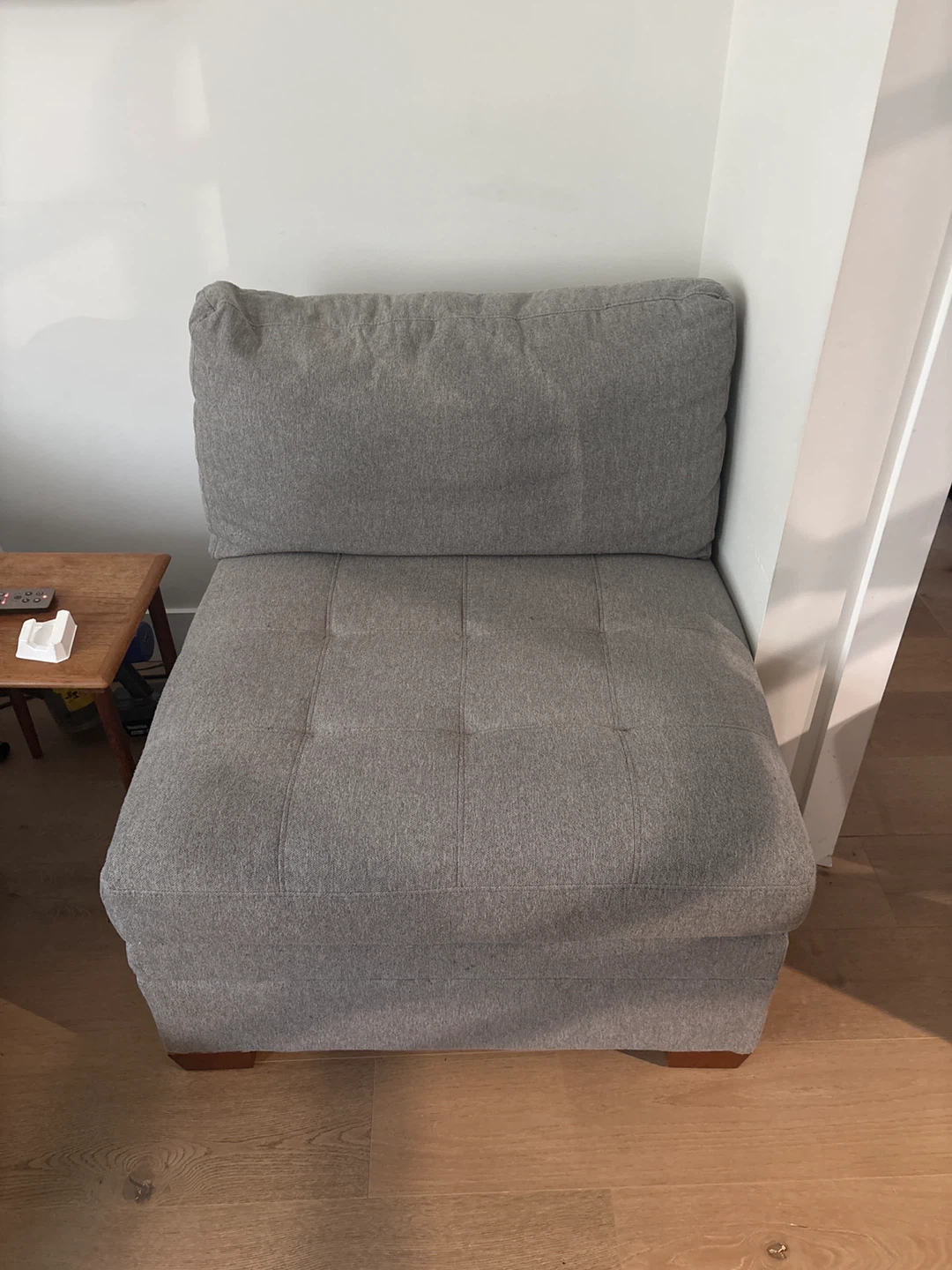 Grey Fabric Armless Accent Chair