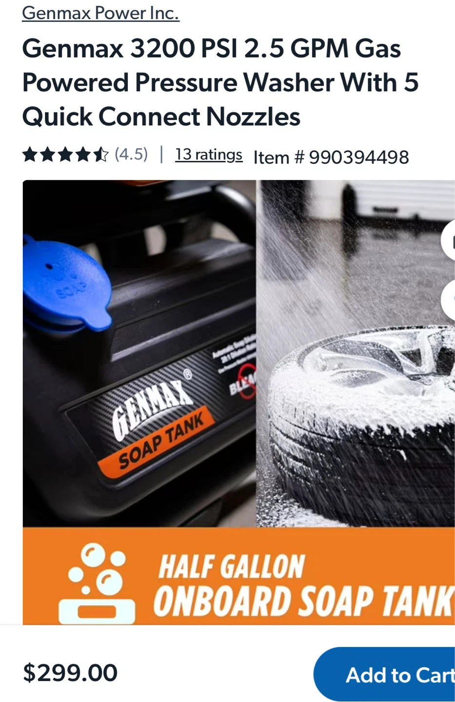 Genmax 3200 PSI 2.5 GPM Gas Pressure Washer
