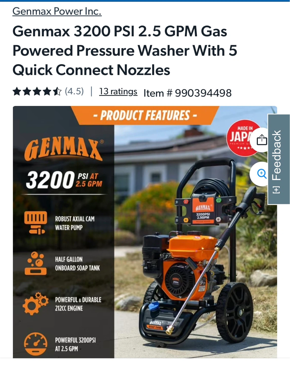 Genmax 3200 PSI 2.5 GPM Gas Pressure Washer - photo 2