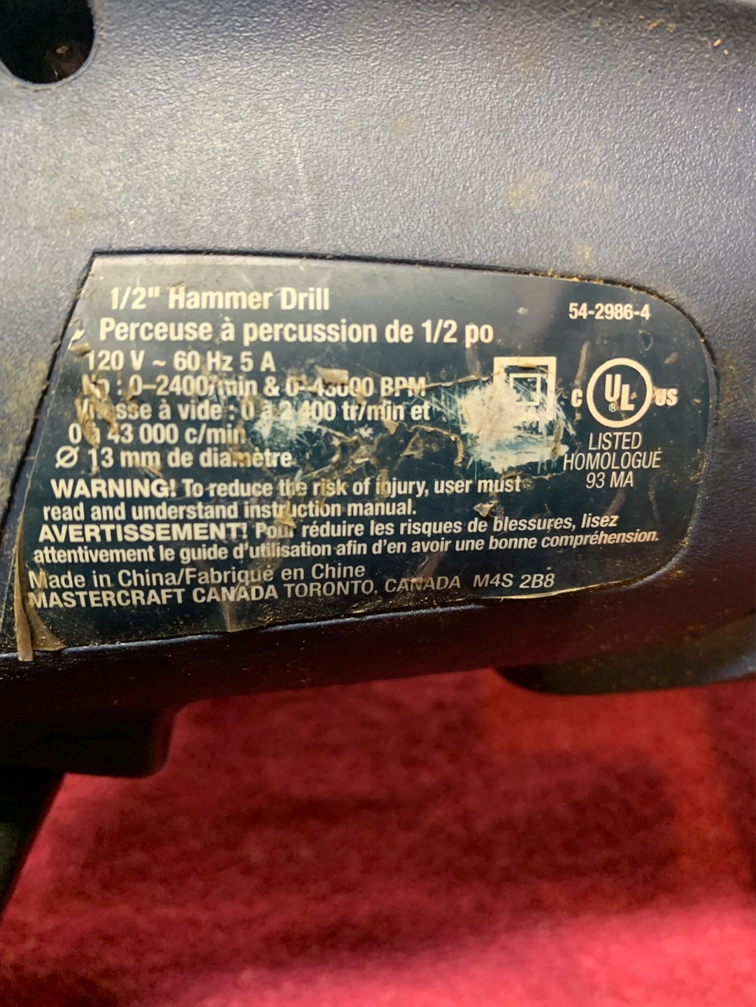MASTERCRAFT ELECTRIC HAMMERDRILL - photo 2