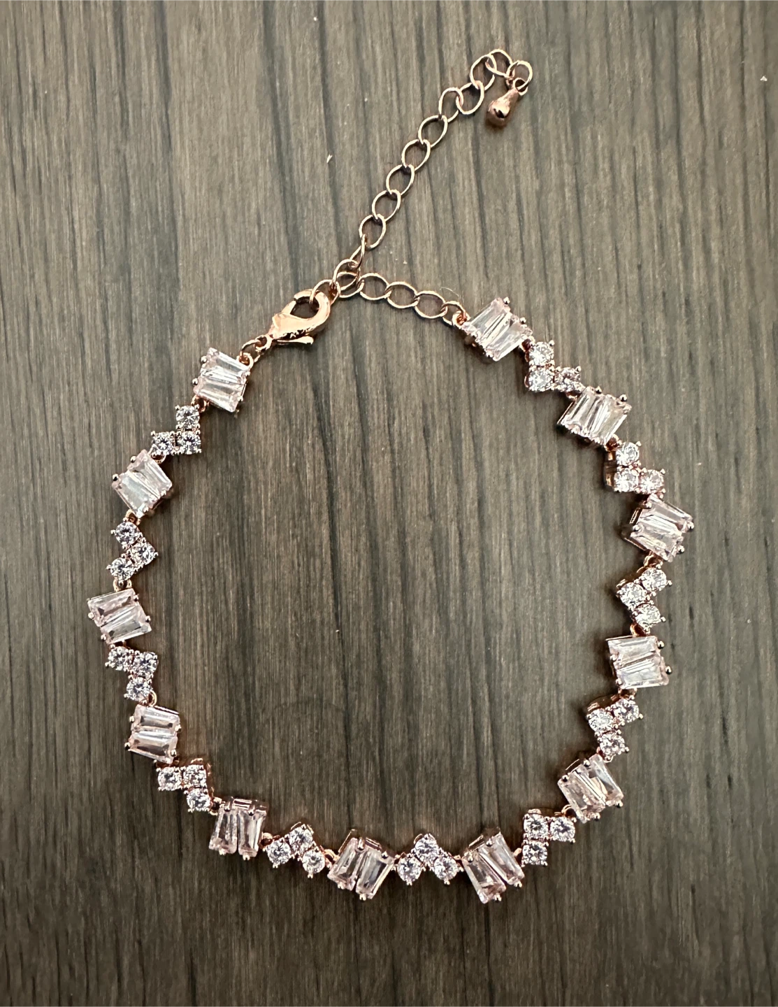 Rose Gold Tone Bracelet with Baguette and Round Crystals