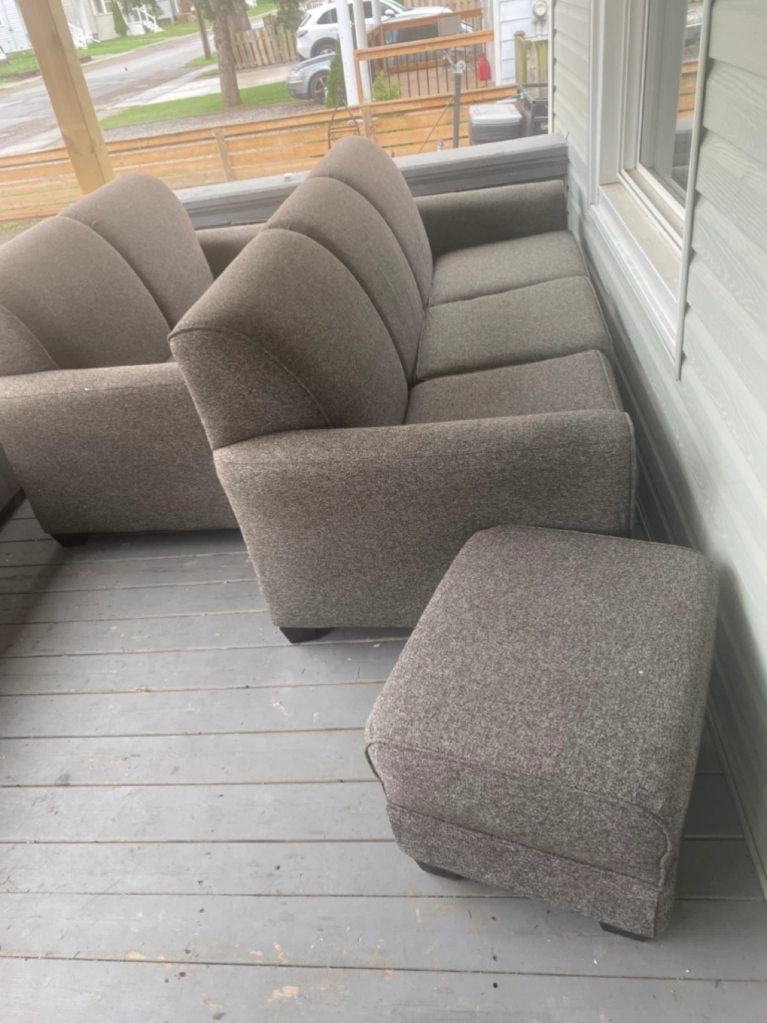 Grey Tweed Sofa with Ottoman