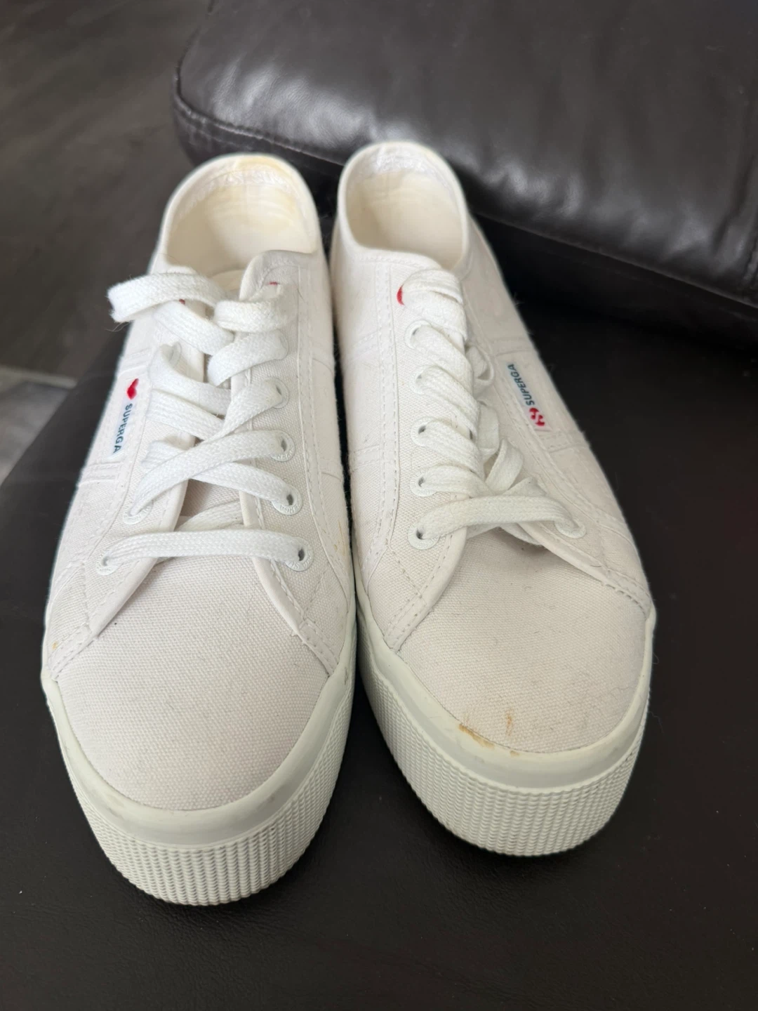 Superga White Canvas Sneakers with Red Hearts