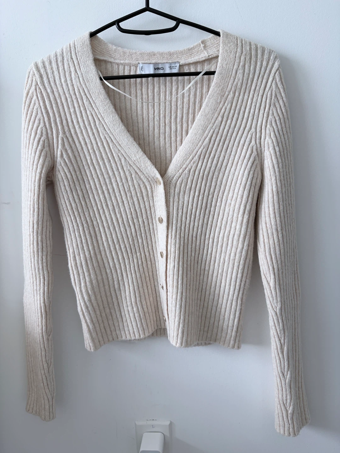 MNG Cream Ribbed Cardigan Size XS - photo 2