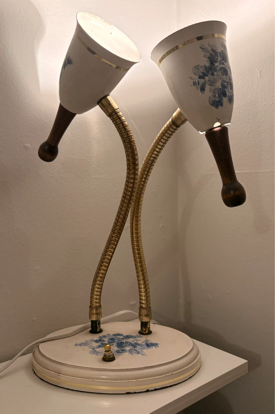 Vintage Double Gooseneck Table Lamp Floral Design