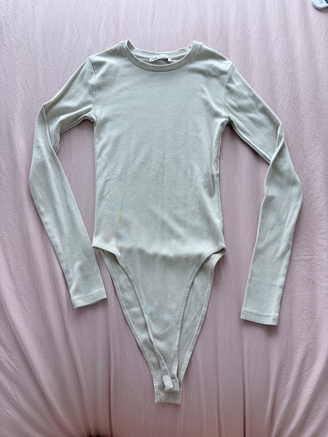 ZARA Long Sleeve Bodysuit - Beige - Size S