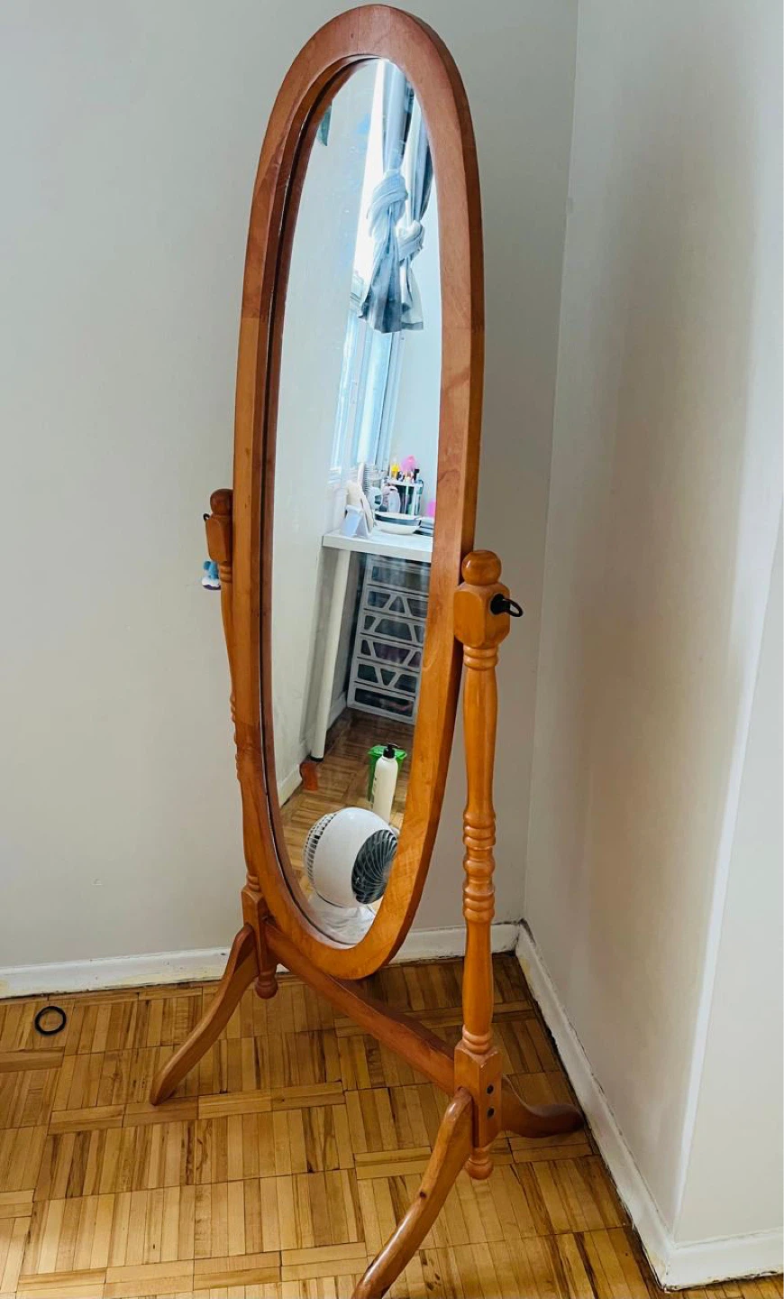 Wooden Oval Standing Mirror