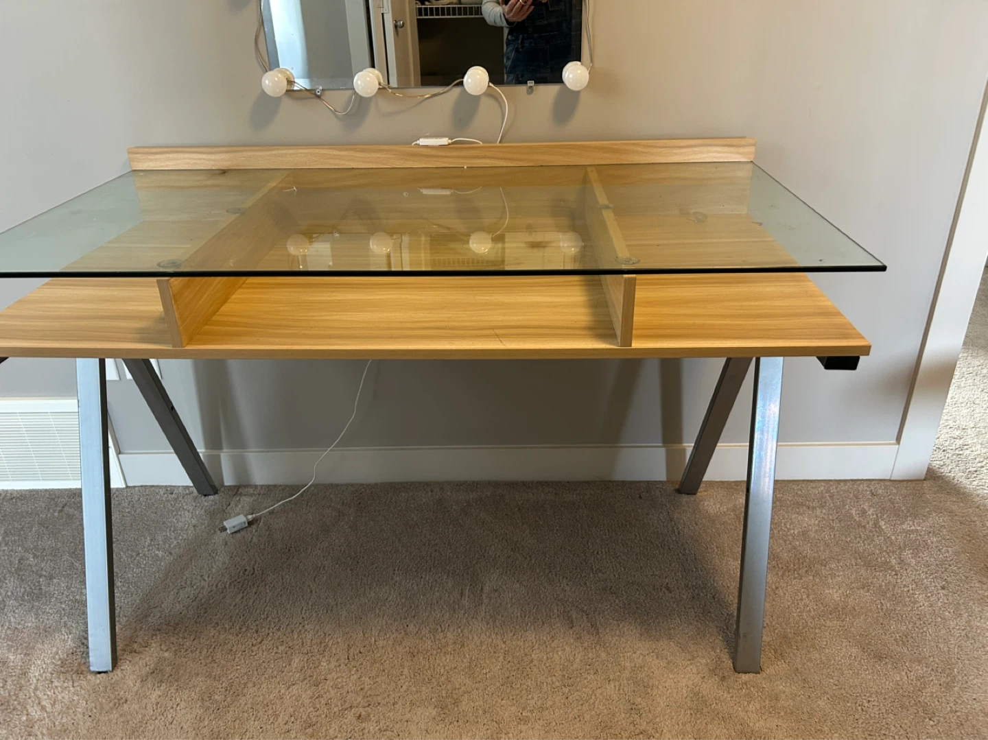 Glass and Wood Desk with Shelving - photo 2