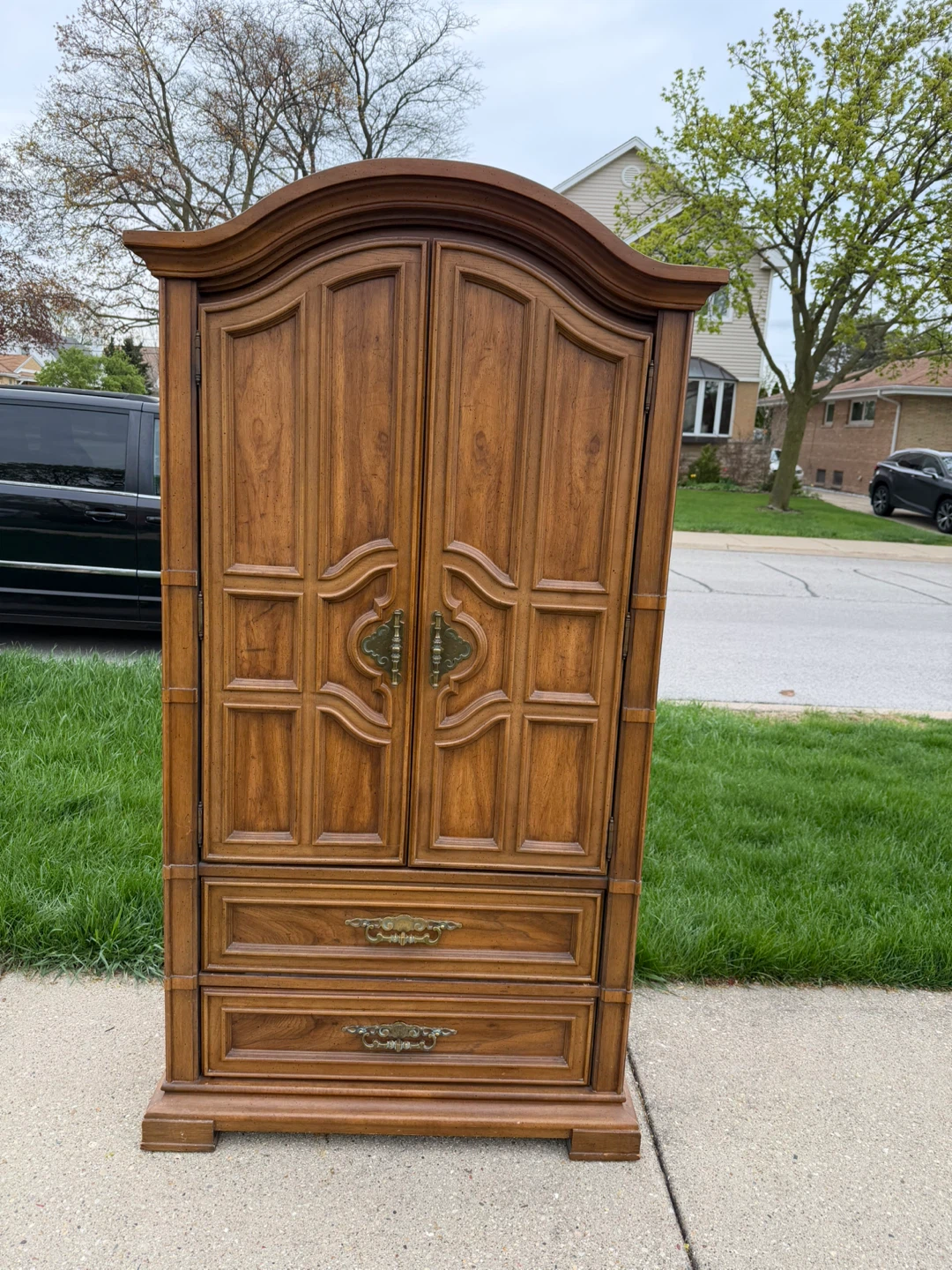Stanley Walnut Armoire Dresser with Mirror