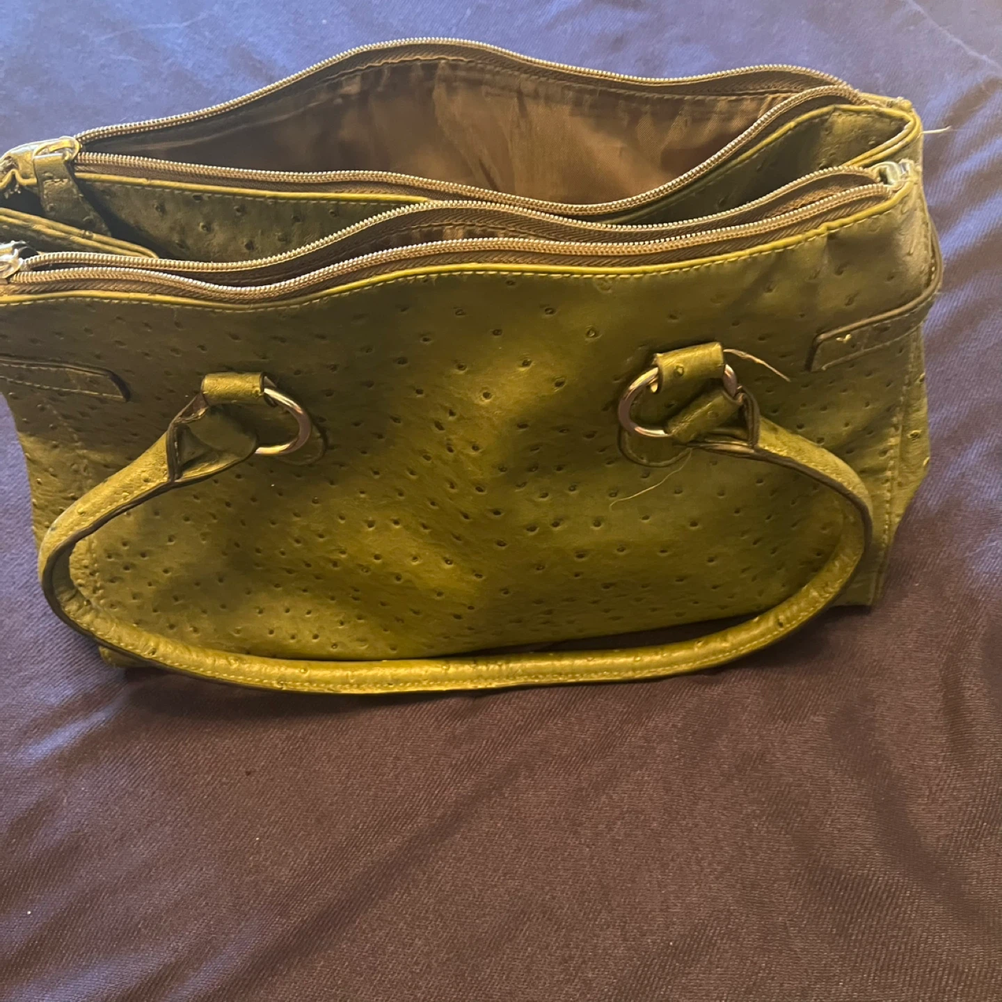 Green Ostrich Embossed Satchel Handbag - photo 2