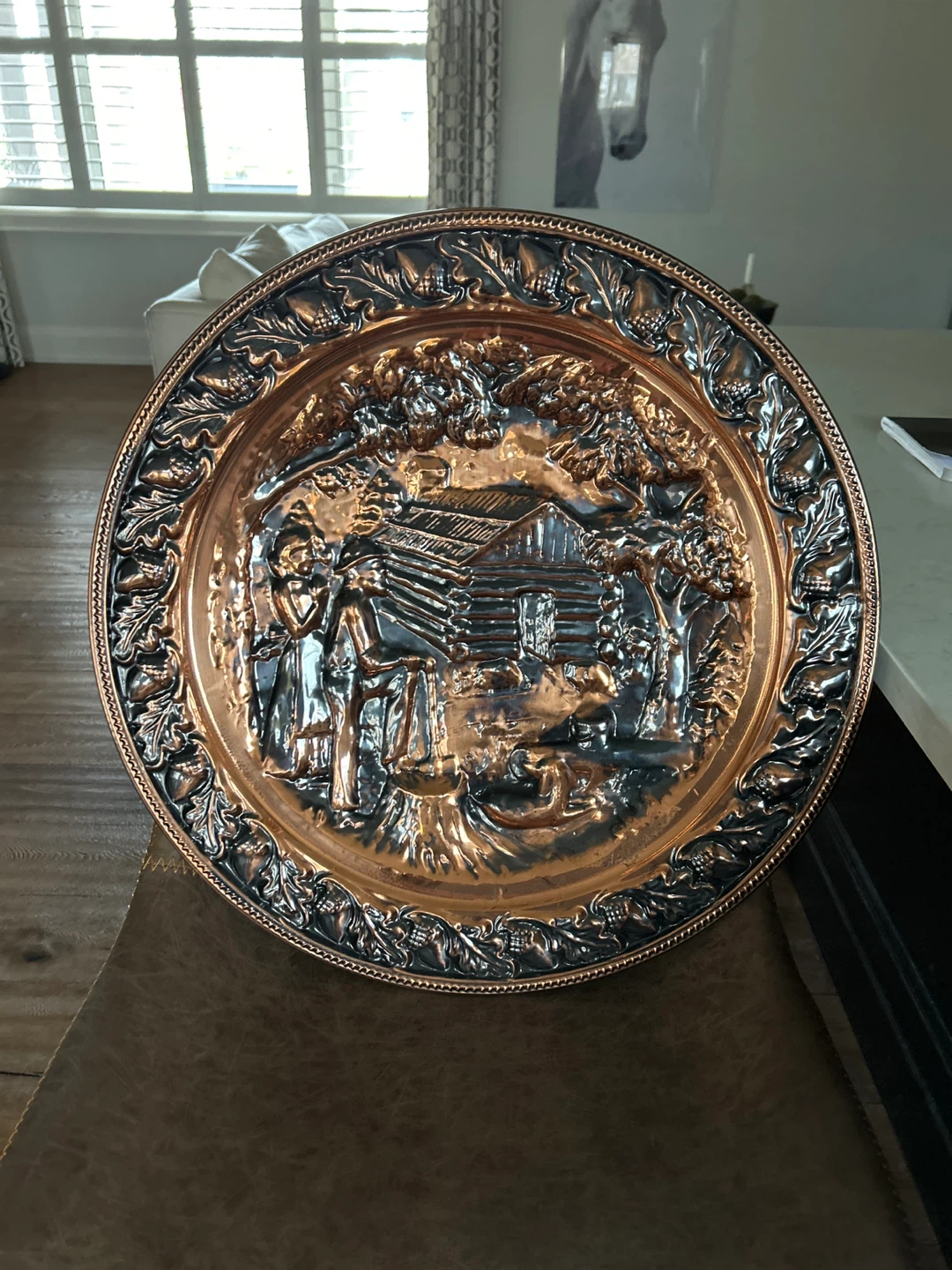 Vintage Embossed Copper Plate Wall Art
