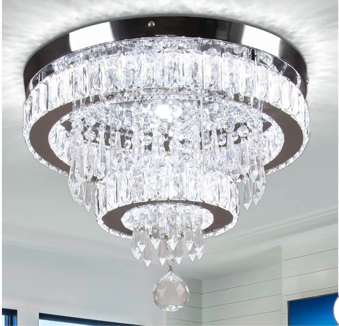 Crystal Chandelier Flush Mount Ceiling Light Fixture