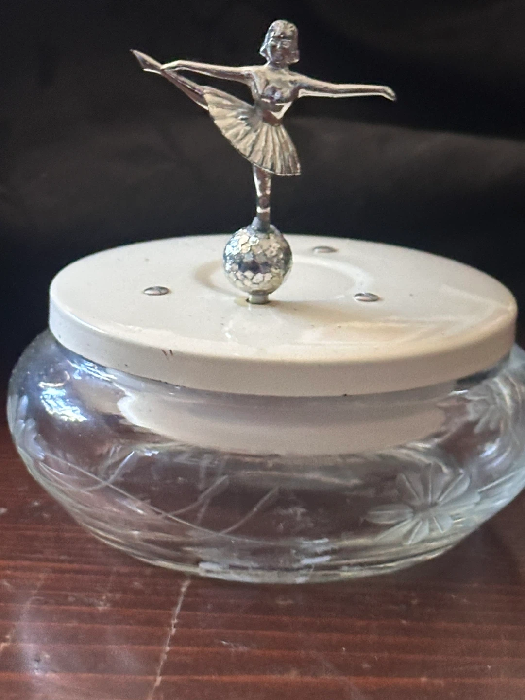 Corn Flower Cut Crystal Wind Up Musical Powder Box - photo 2