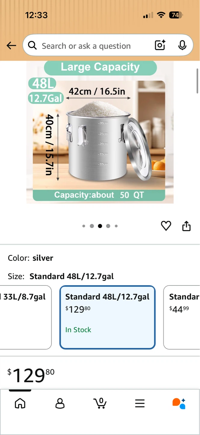 Stainless Steel Food Storage Container - 48L/12.7 Gallon - photo 2