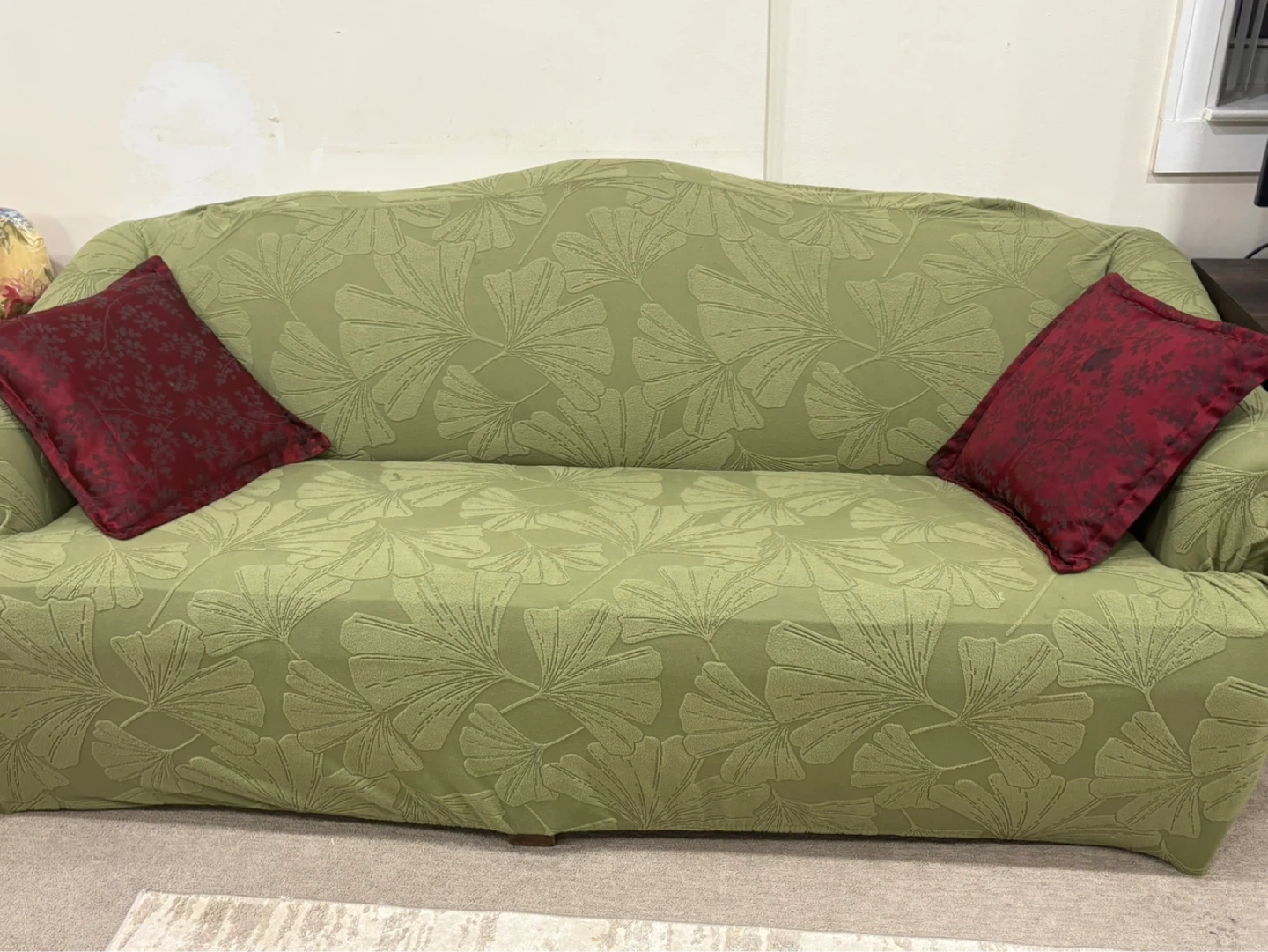 Beige vintage sofa with Light Green Floral Sofa Slipcover - photo 4
