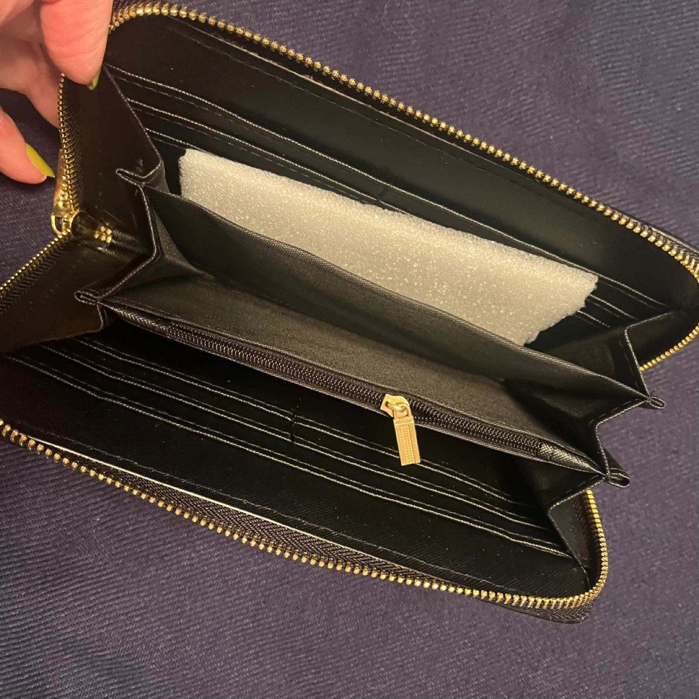 Quilted Zip Around Wallet Black Leather Gold Chain Accents - photo 3