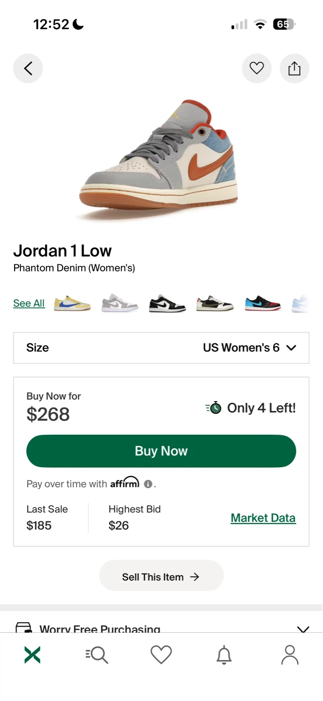 Jordan 1 Low Phantom Denim (Women's) Size 6