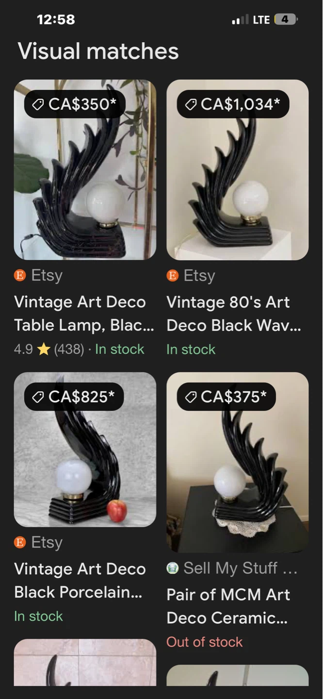 Vintage Art Deco Black Wave Table Lamp - photo 3