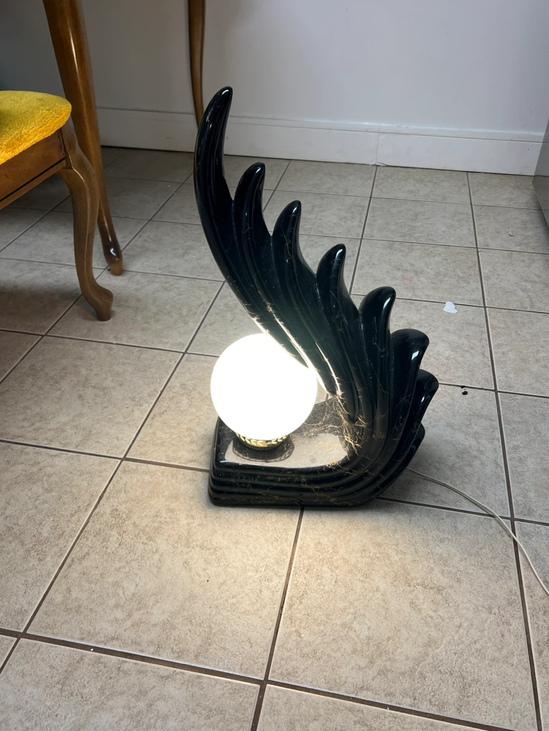 Vintage Art Deco Black Wave Table Lamp