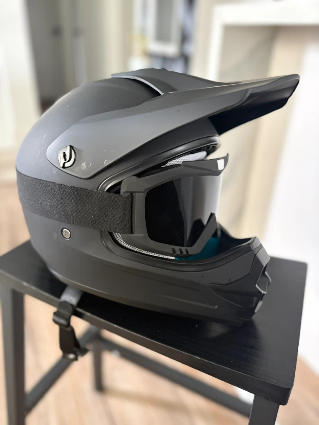 Matte Black Dirt Bike Helmet with Goggles