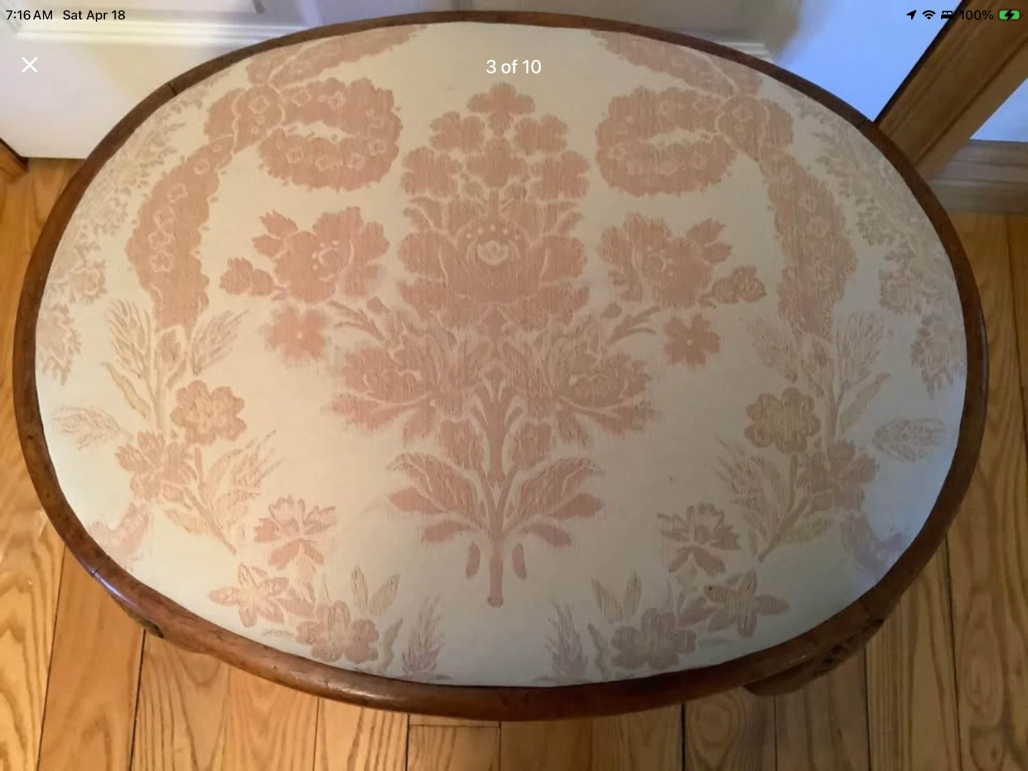 Vtg Queen Anne Style Upholstered Oak Wood Foot Stool 🐞 - photo 2