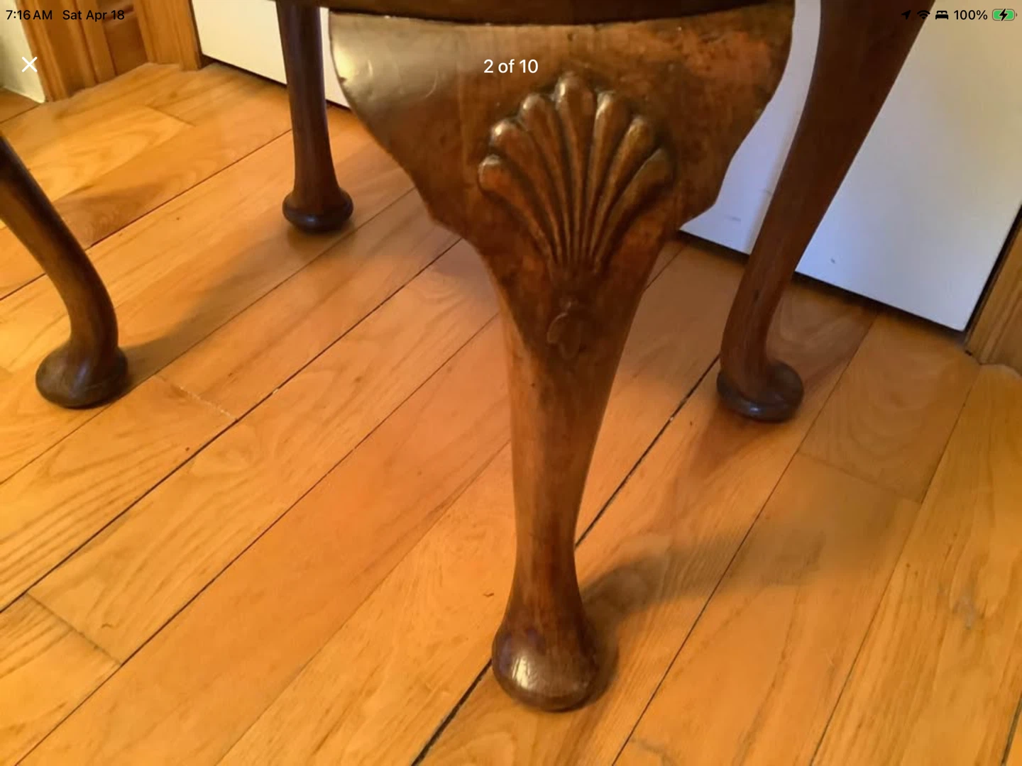 Vtg Queen Anne Style Upholstered Oak Wood Foot Stool 🐞 - photo 3