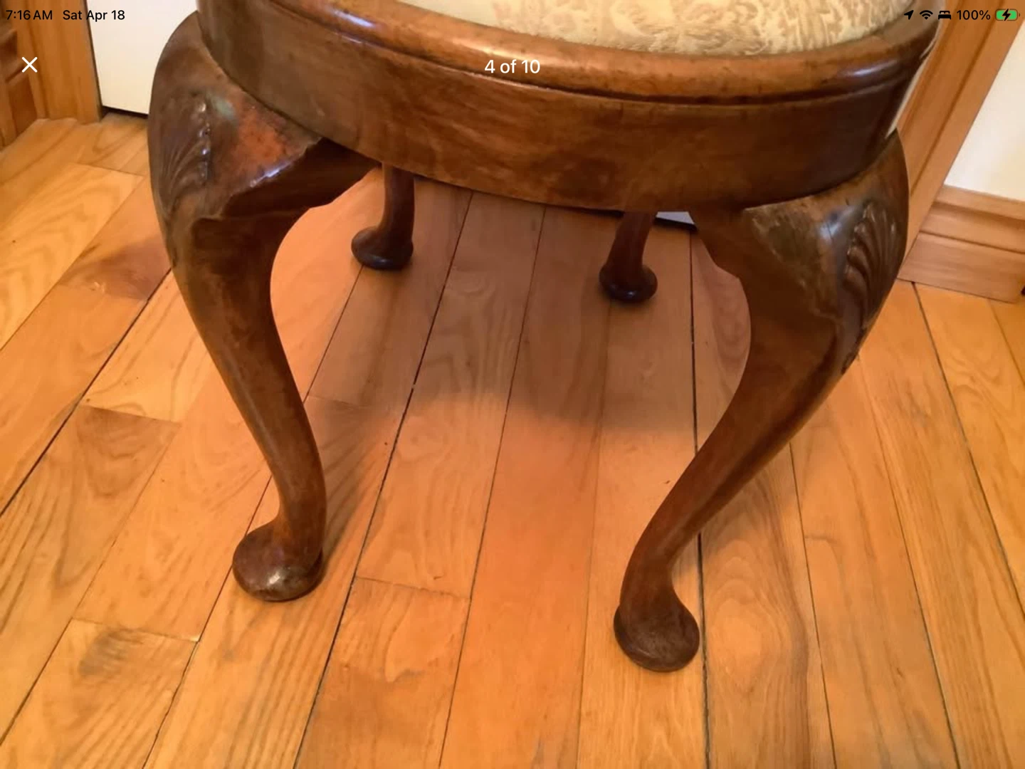 Vtg Queen Anne Style Upholstered Oak Wood Foot Stool 🐞 - photo 4