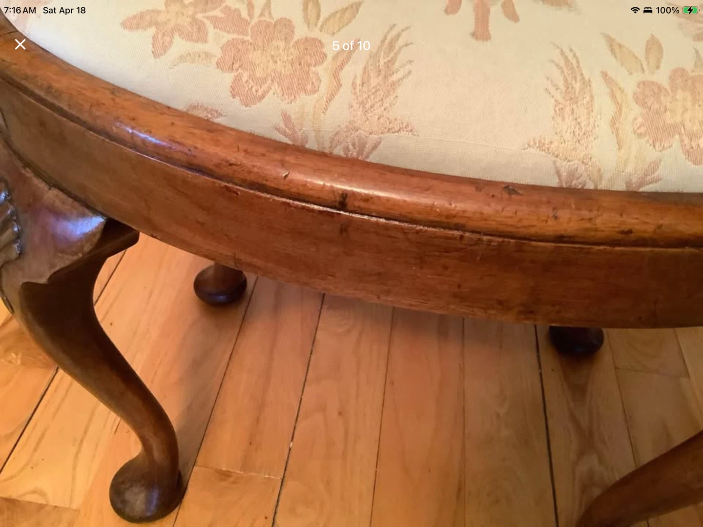 Vtg Queen Anne Style Upholstered Oak Wood Foot Stool 🐞 - photo 5
