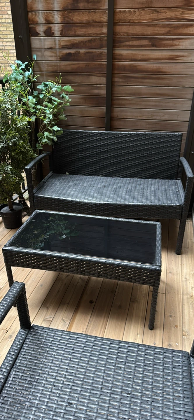 Dark Brown Wicker Patio Set - Bench, 2 Chairs & Coffee Table - photo 2
