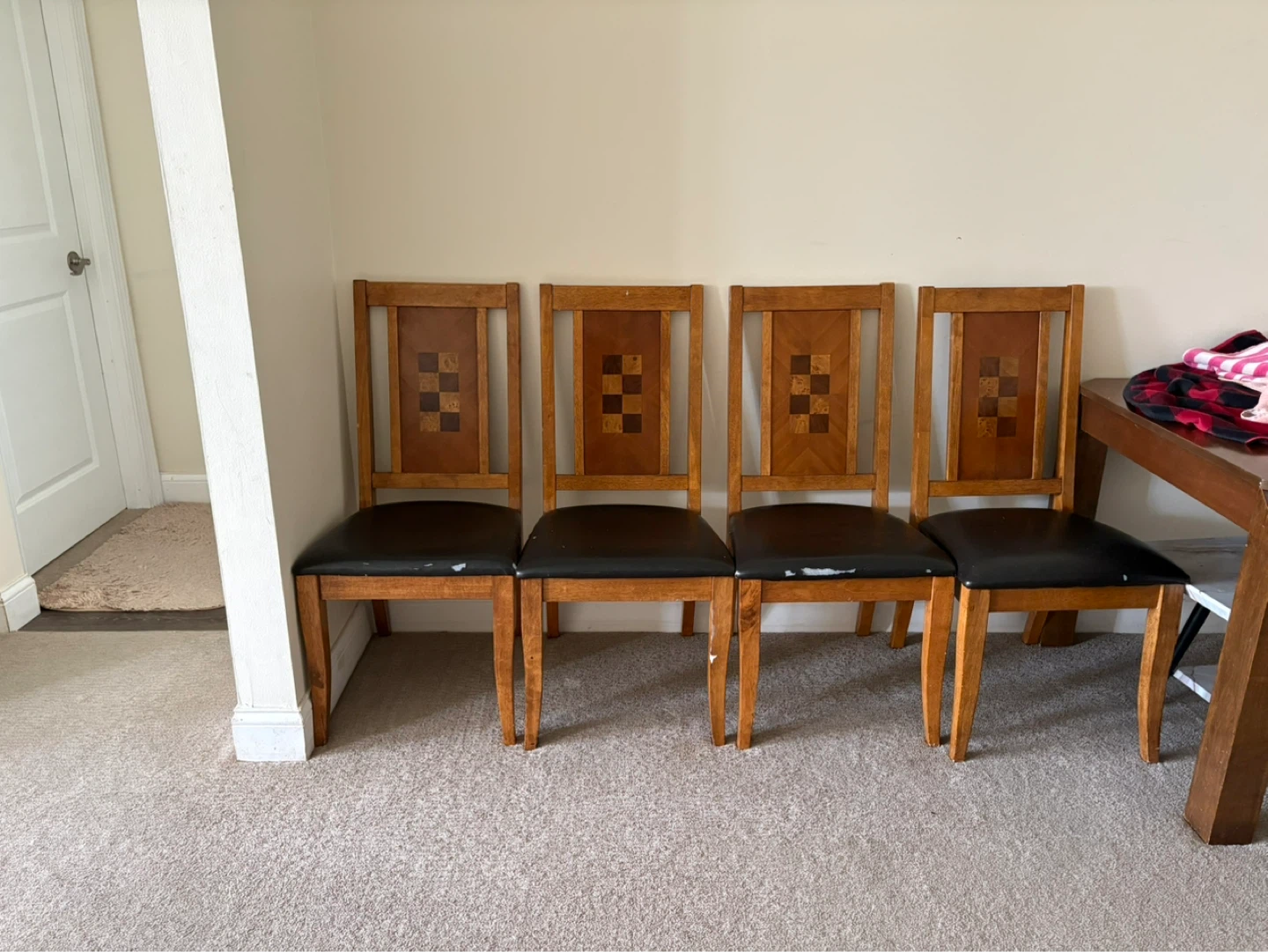 Set of 4 Wooden Dining Chairs with Black Upholstery