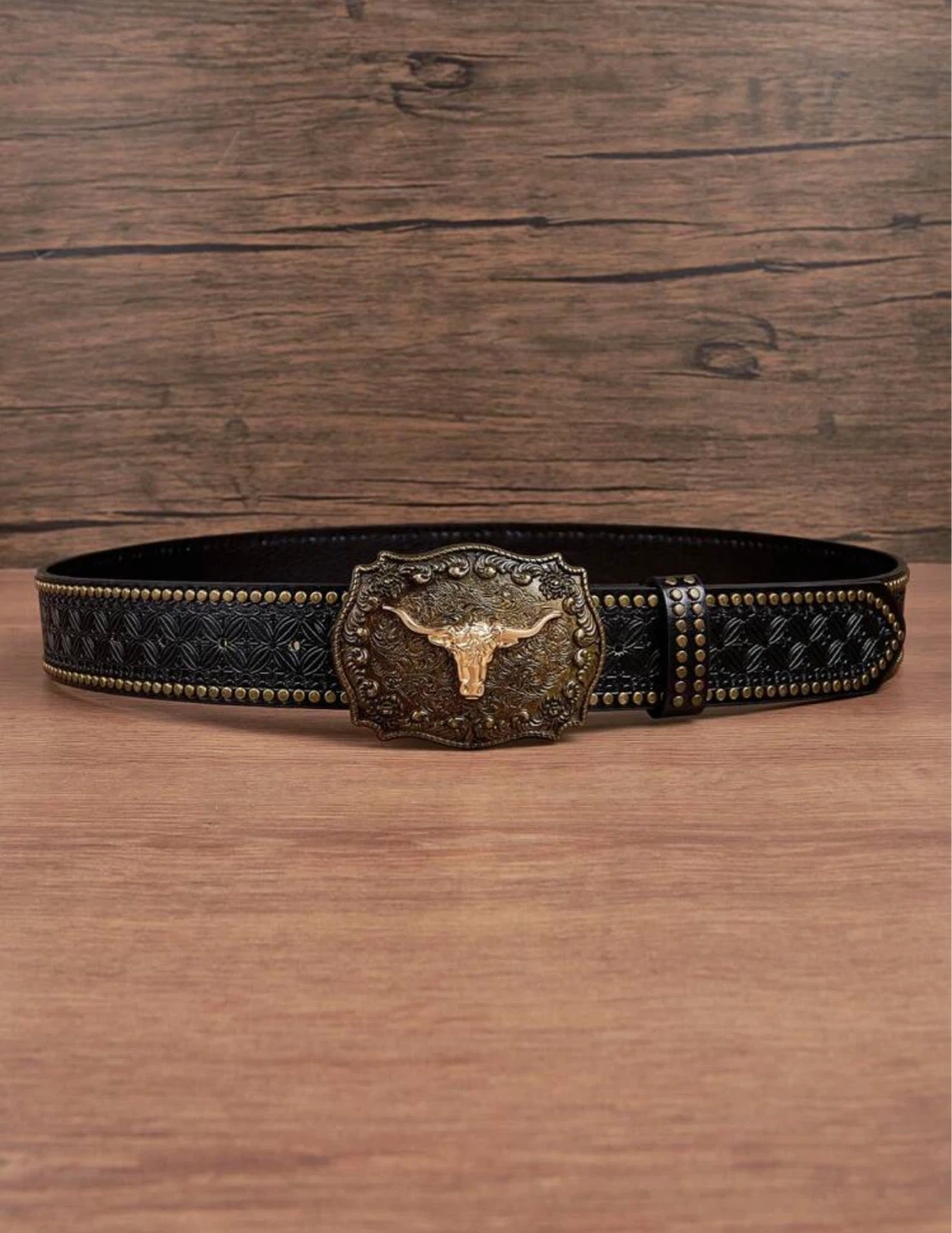 Western Cowboy Bull Belt Black PU Leather Studded Nashville - photo 2