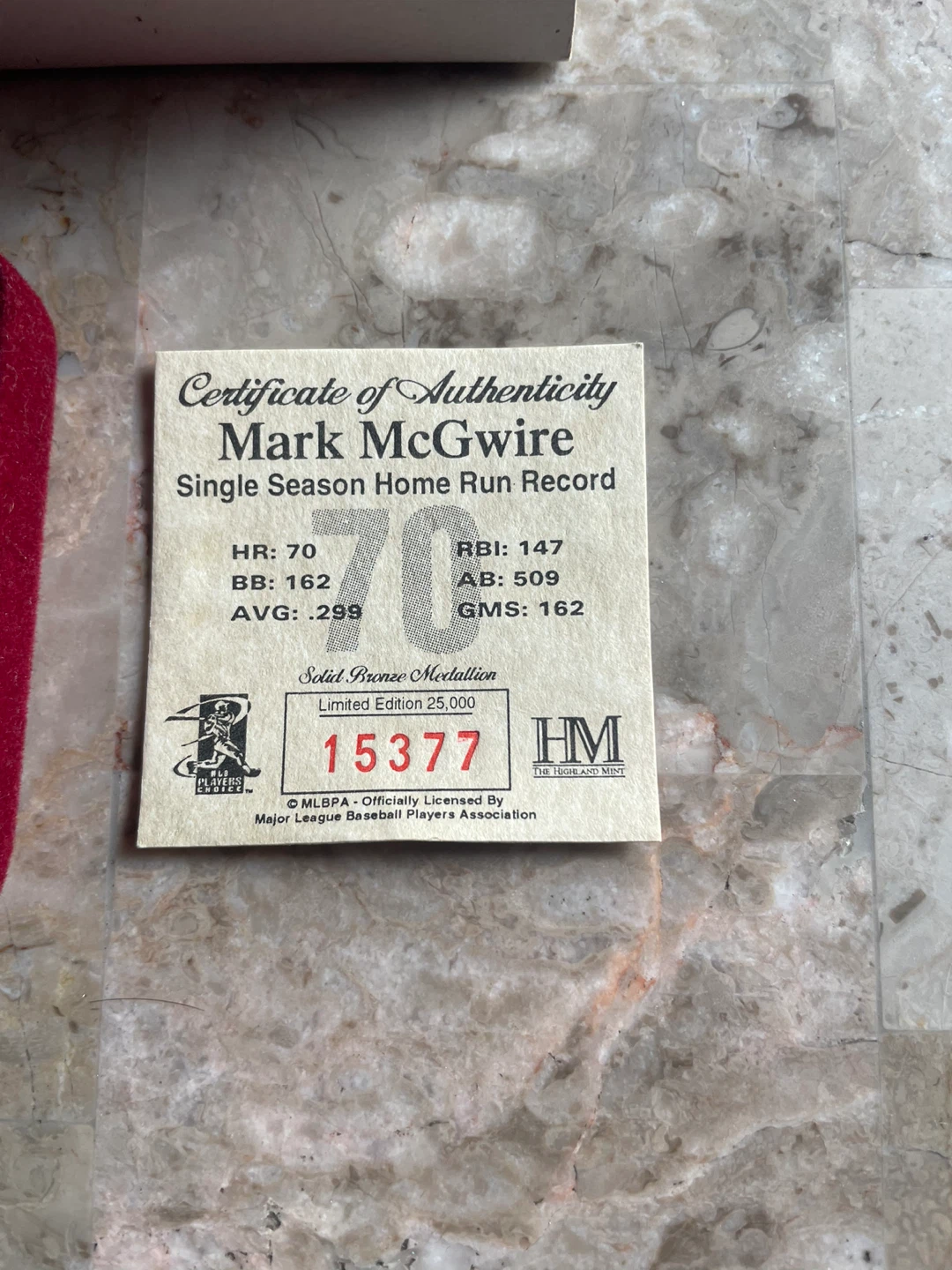 Mark McGwire 70 Home Run Record Solid Bronze Medallion - photo 3