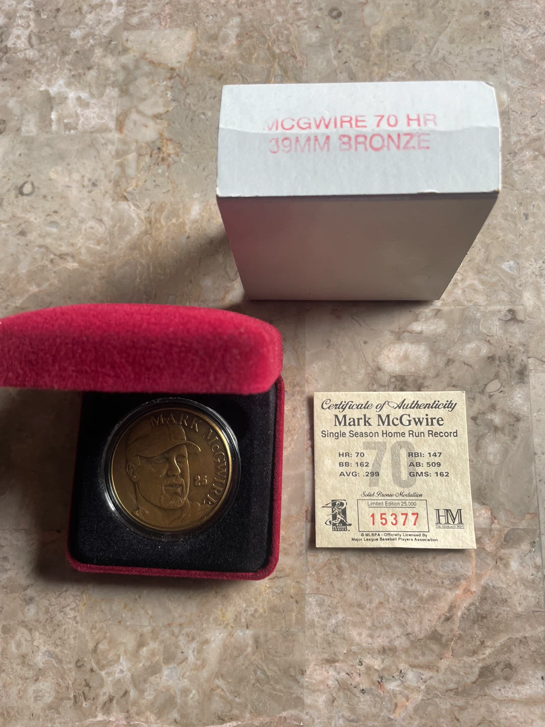 Mark McGwire 70 Home Run Record Solid Bronze Medallion
