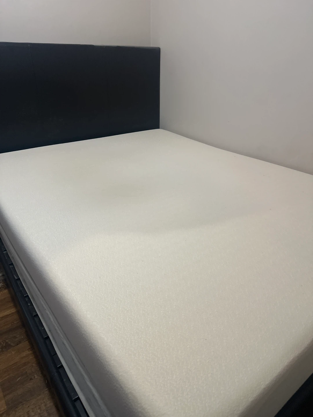 White Queen Mattress with Black Faux Leather Bed Frame